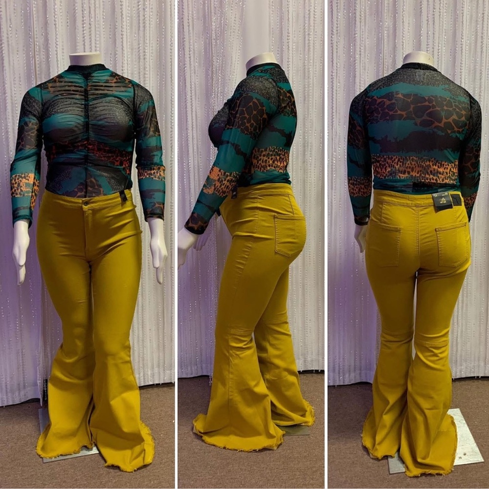 Lucky & Blessed Yellow Flare Pants High-Waisted Boot Cut